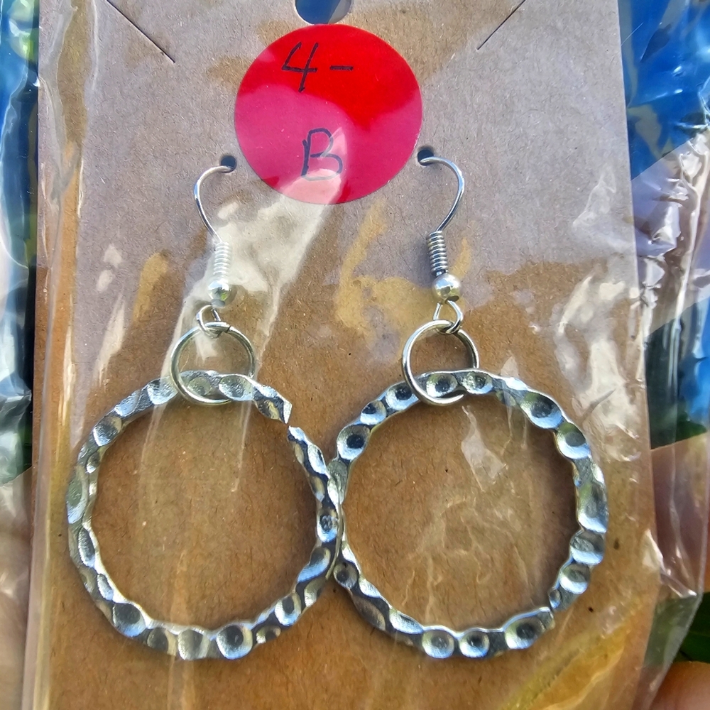 Silver Hammered Hoop Earrings
